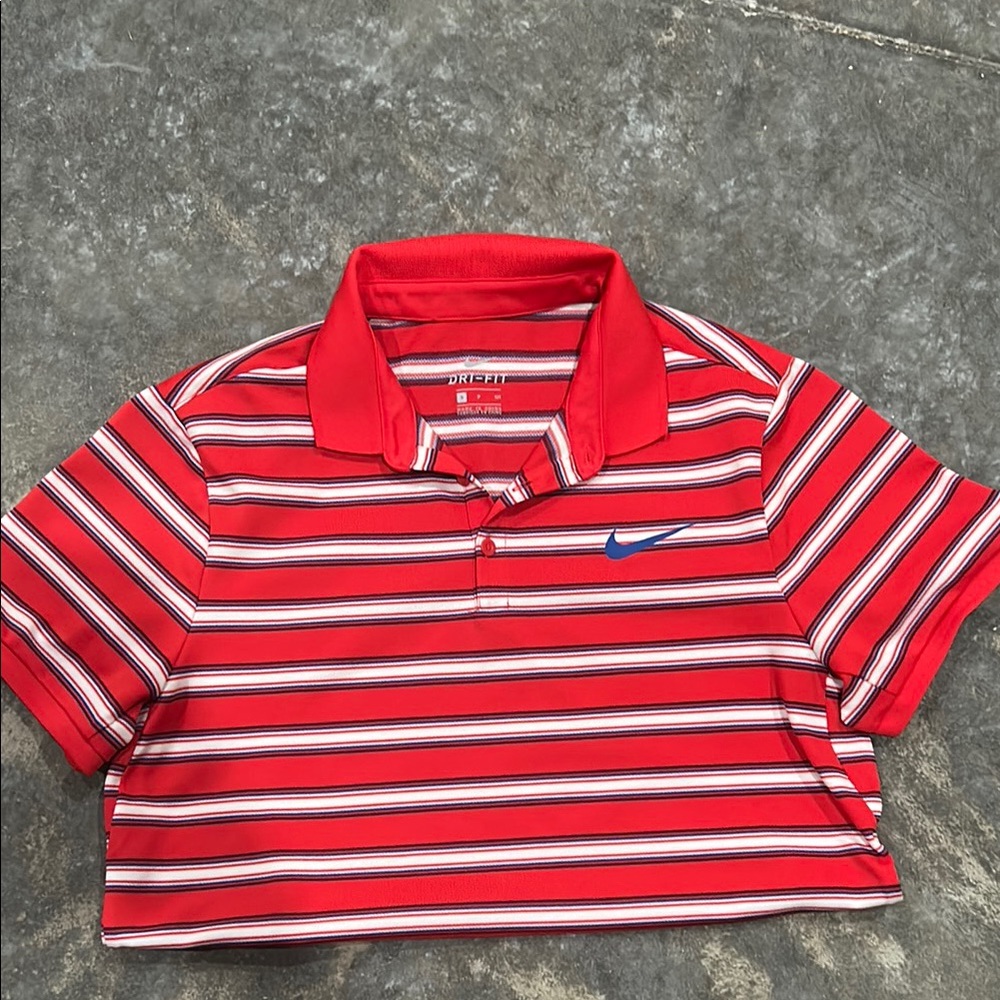 Nike Red and White Striped Polo Shirt
